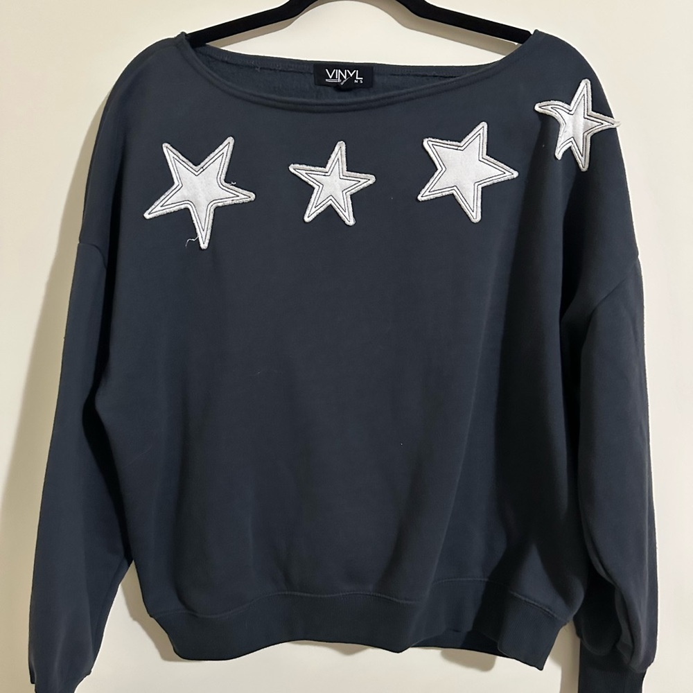 Dark Gray Sweatshirt with Star Patches